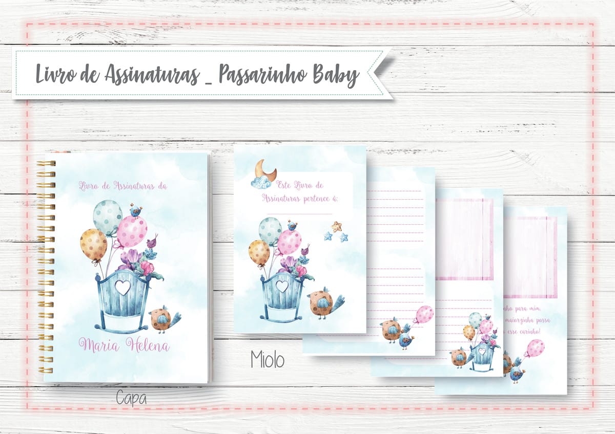 Livro de Assinaturas Passarinho Baby para Chá de Bebê 1 Livro de Assinaturas Passarinho Baby para Chá de Bebê
