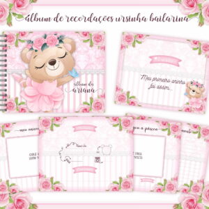 Arte digital de álbum com tema de ursinha bailarina em tons rosa.