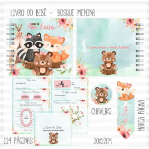 Livro do Bebê Bosque Menina Kit Digital para Imprimir 2 Livro do Bebê Bosque Menina Kit Digital para Imprimir