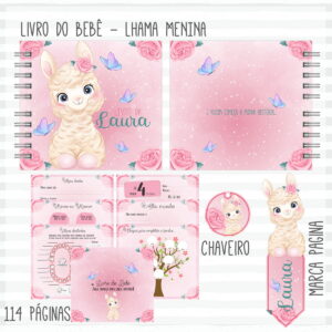 livro do bebe caderneta lhama menina arquivo digital