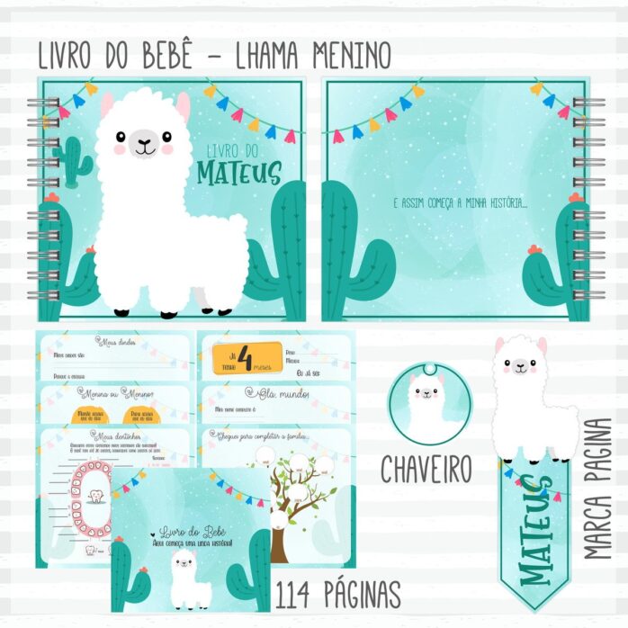 Livro do Bebê + Caderneta Lhama Menino