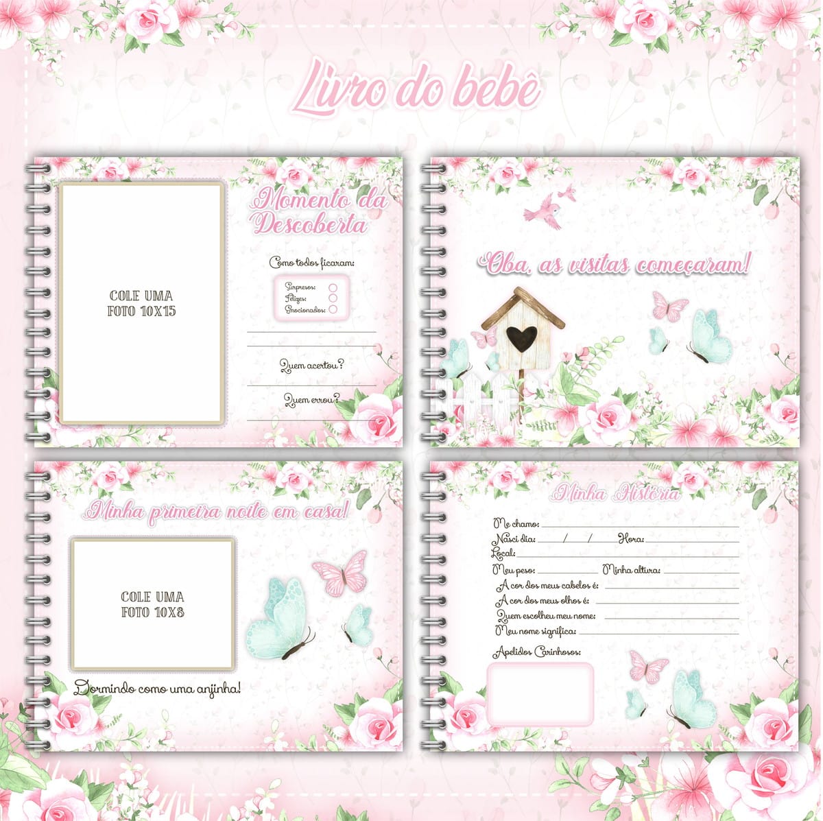 Livro do Bebê Digital Jardim Rosa para Imprimir 2 Livro do Bebê Digital Jardim Rosa para Imprimir