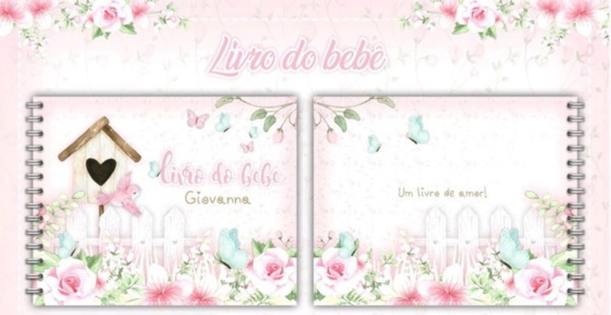 Livro do Bebê Digital Jardim Rosa para Imprimir 1 Livro do Bebê Digital Jardim Rosa para Imprimir