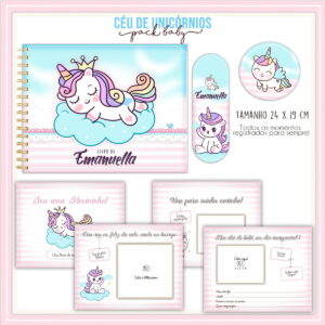 Livro do Bebê Unicórnio Cute Arquivo Digital Personalizável