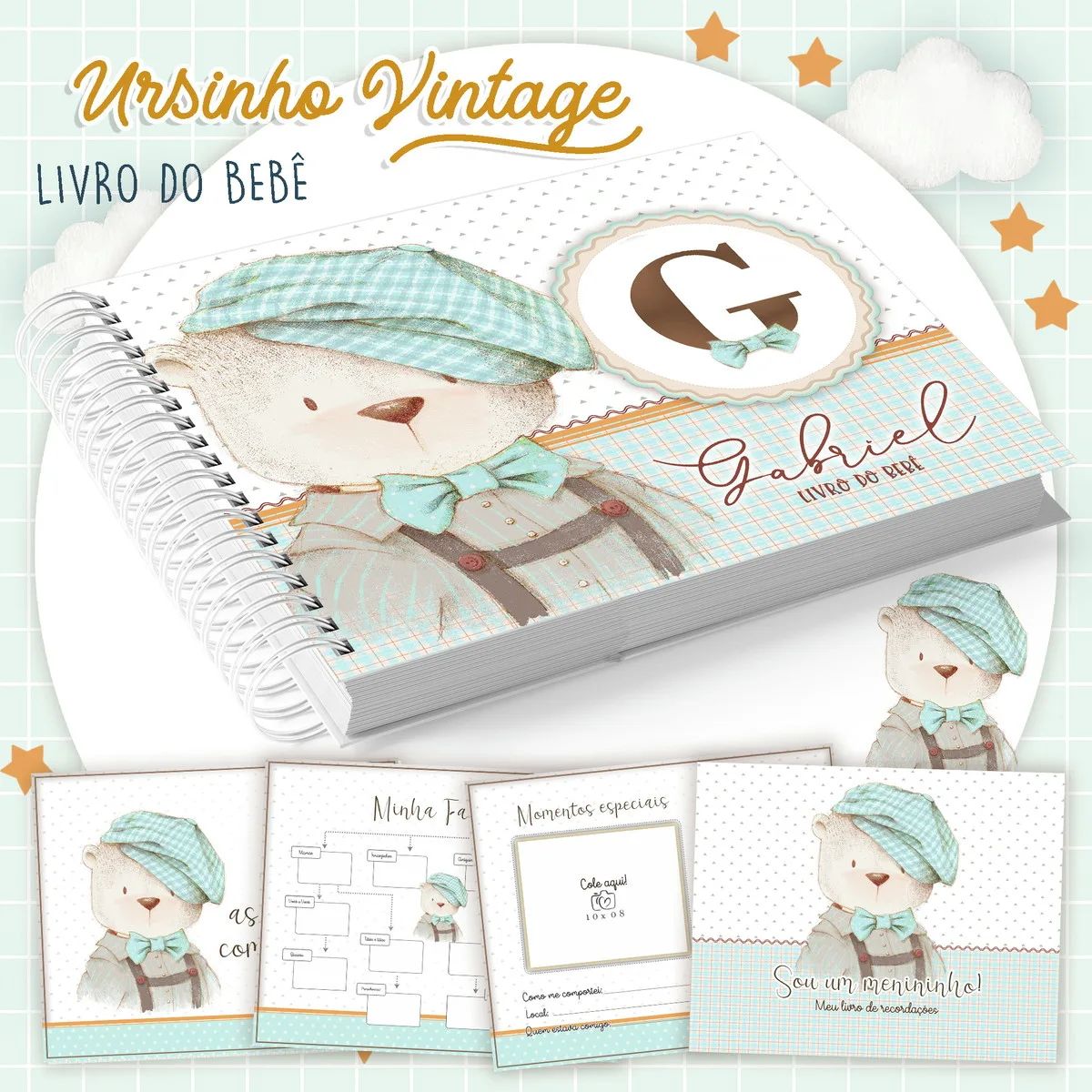 Livro do bebê Ursinho Vintage I 1 Livro do bebê Ursinho Vintage I