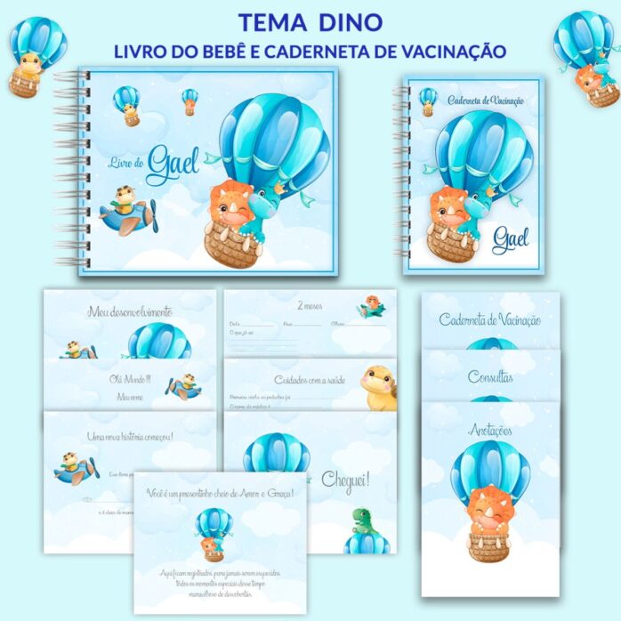 Livro e Caderneta Dino Azul
