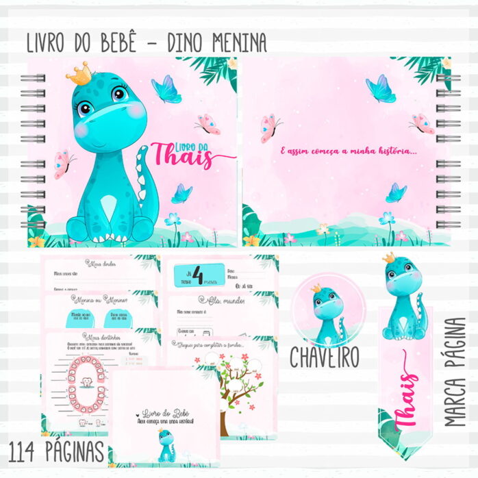 Livro e Caderneta Vacina Dino Menina