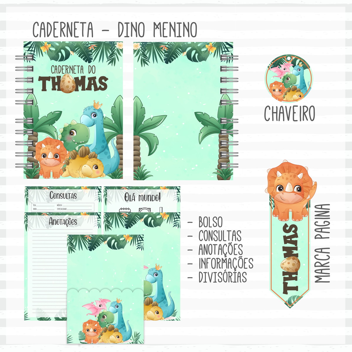 Livro do Bebê Dinossauro Menino com Caderneta de Vacinação 2 Livro do Bebê Dinossauro Menino com Caderneta de Vacinação - Imagem 2