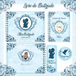 livro e caderno batizado azul arquivo digital