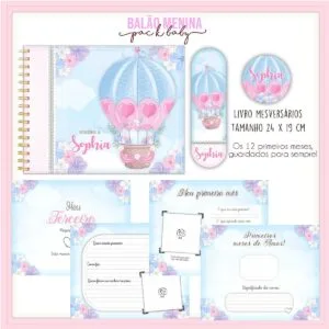 Livro Mesversário Balão Menina 11 Livro Mesversário Balão Menina