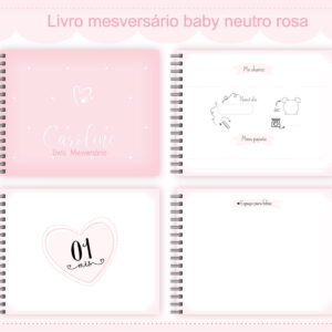 Livro Mesversário Neutro Rosa Digital para Imprimir 15 livro mesversario neutro rosa arquivo digital