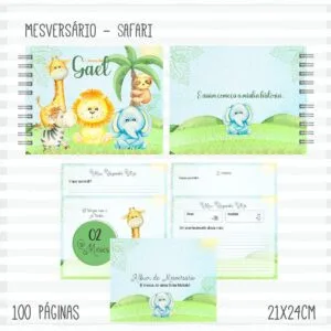 Livro Mêsversário Safari Menino Verde 7 Livro Mêsversário Safari Menino Verde