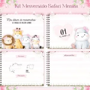 Livro Mesversário Safari Rosa Menina 2 Livro Mesversário Safari Rosa Menina