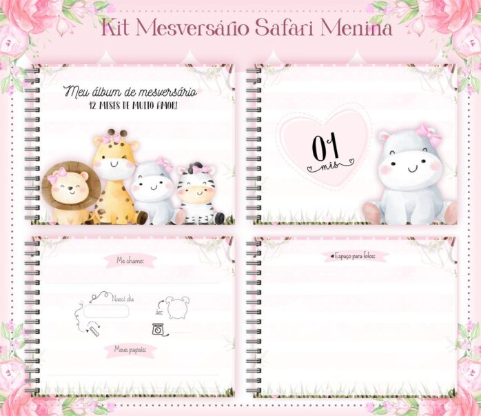 Livro Mesversário Safari Rosa Menina