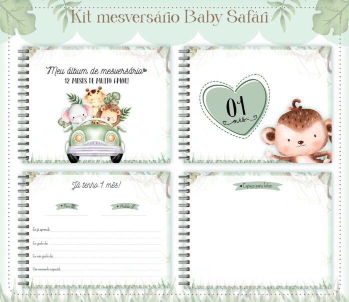 Livro Mesversário Safari Verde Menino
