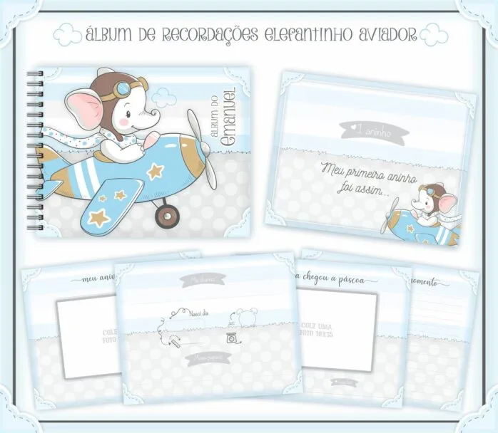 Livro Recordações Bebê Elefantinho Aviador