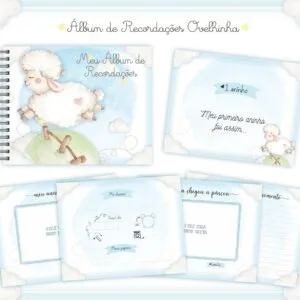 Livro Recordações Bebê Ovelha Menino 14 Livro Recordações Bebê Ovelha Menino