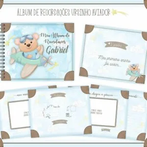 Livro Recordações Bebê Ursinho Aviador 6 Livro Recordações Bebê Ursinho Aviador