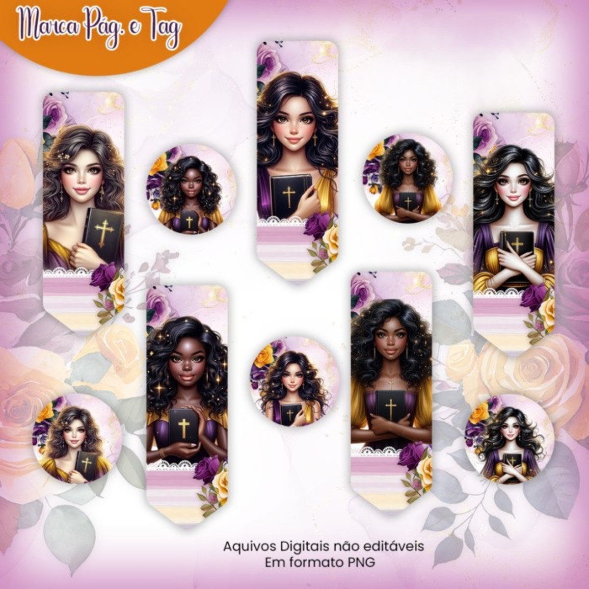 Marca Páginas Cristã Digital Mulheres Afro PNG Lilás 1 Marca Páginas Cristã Digital Mulheres Afro PNG Lilás