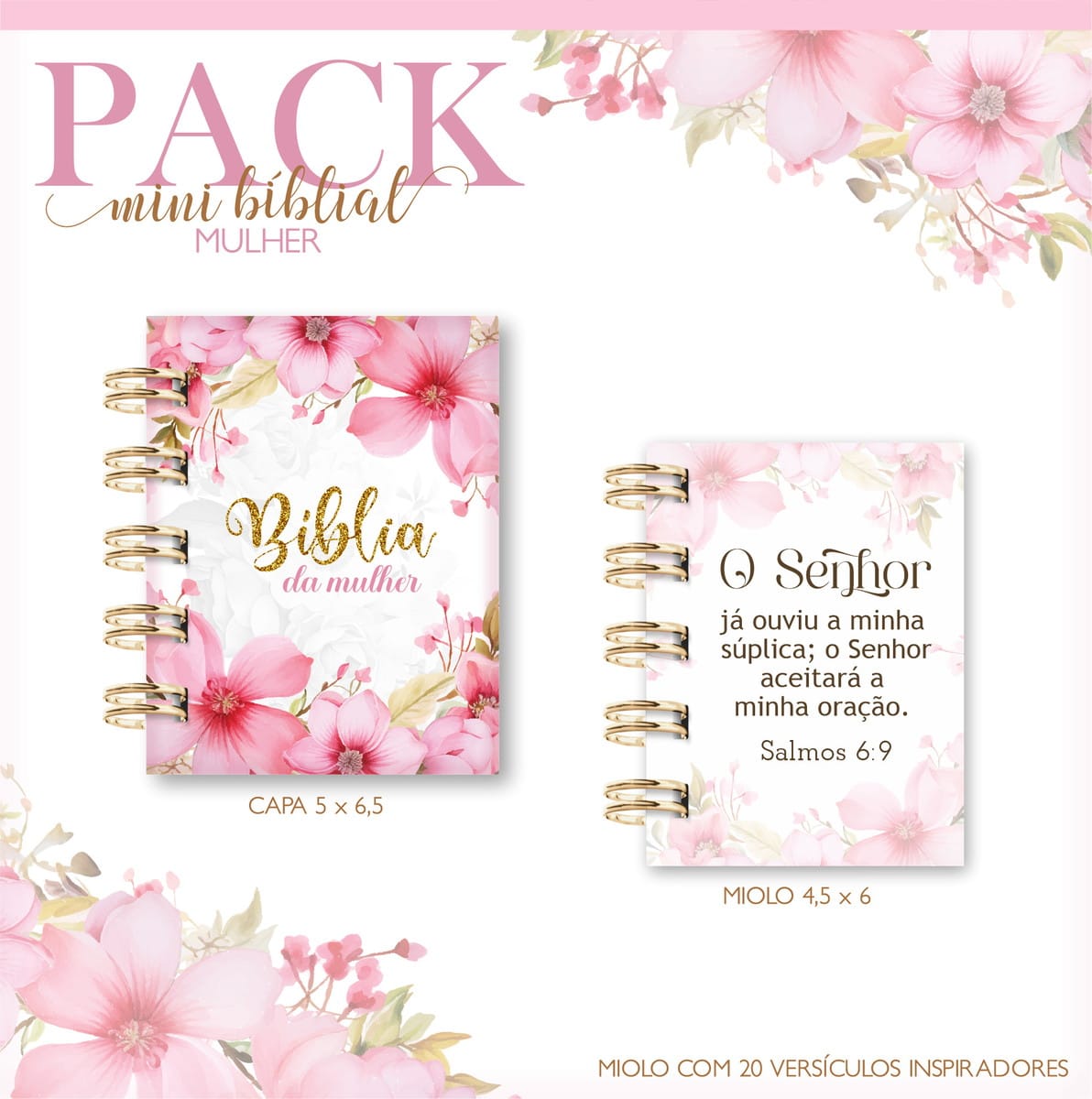 Mini Bíblia Digital Feminina com Flores para Scrapbooking 1 Mini Bíblia Digital Feminina com Flores para Scrapbooking