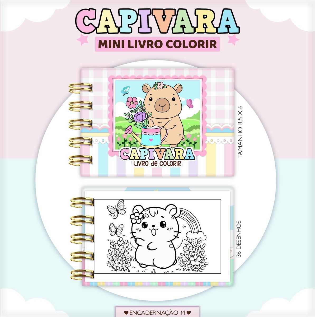 Capivara para Colorir Kit Digital Fofo Tons Pastel 1 Capivara para Colorir Kit Digital Fofo Tons Pastel