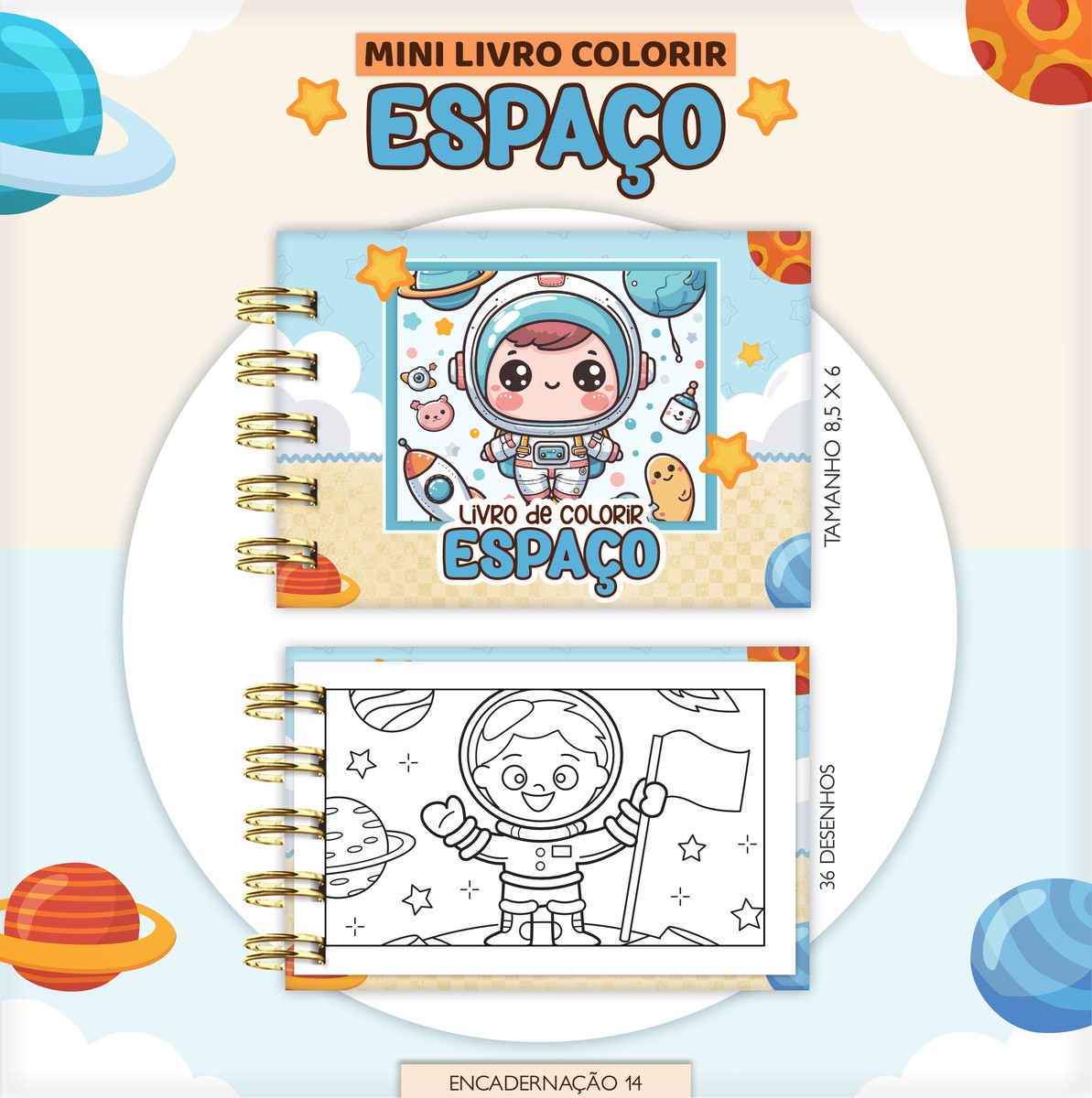 Kit Digital Mini Colorir Espaço com Planetas Fofos 1 Kit Digital Mini Colorir Espaço com Planetas Fofos