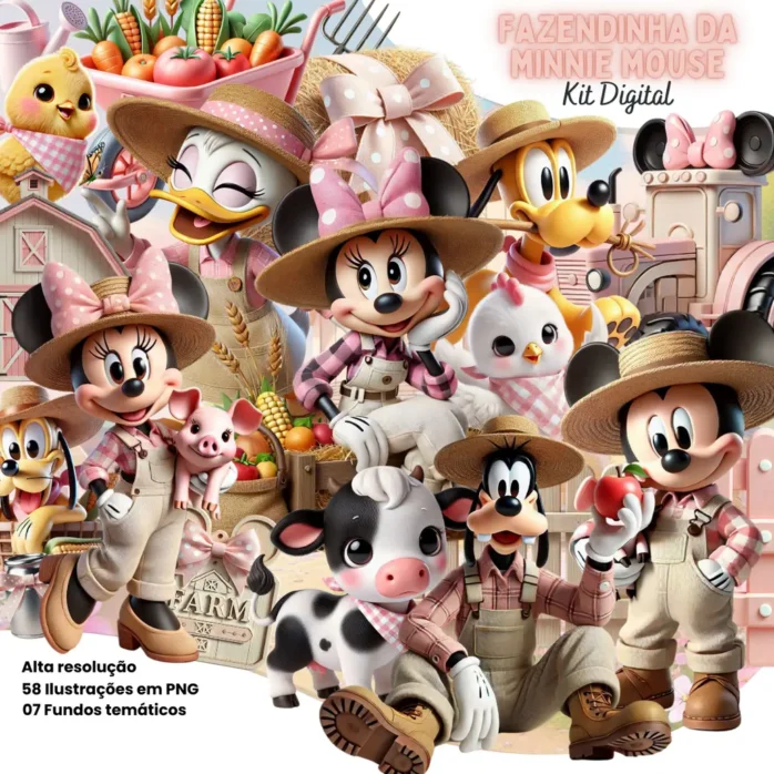 Minnie na Fazenda Rosa - Kit Digital em PNG Completo
