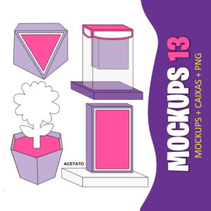 Mockups de Caixas para Festa Infantil Arquivo Digital 28 Ilustração digital apresentando moldes de caixas coloridas em tons de roxo e rosa.
