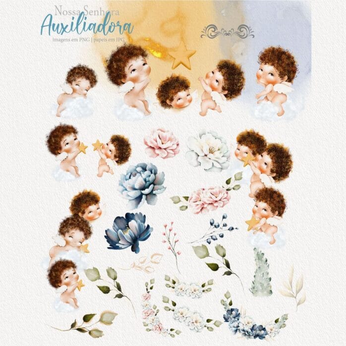 Nossa Senhora Auxiliadora Png Kit Digital Santinhos Aquarela
