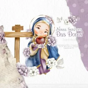 Nossa Senhora das Dores Kit Digital de Santinhos Aquarelados
