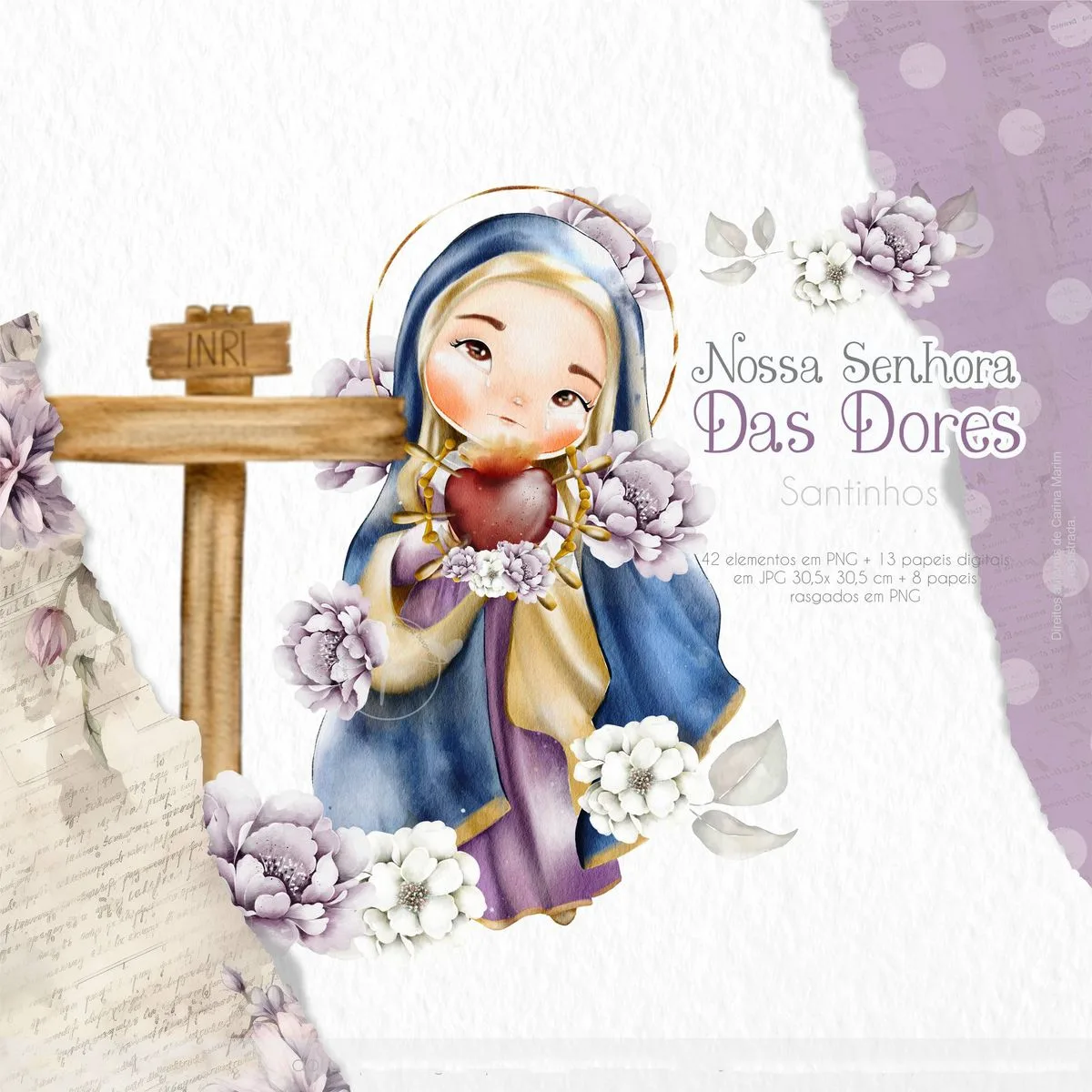 Nossa Senhora das Dores Kit Digital de Santinhos Aquarelados 1 Nossa Senhora das Dores Kit Digital de Santinhos Aquarelados