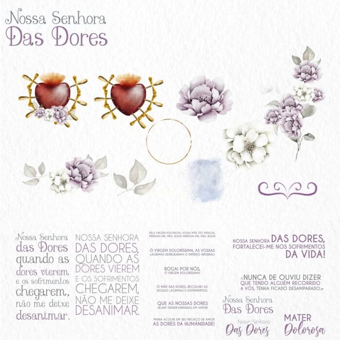 Nossa Senhora das Dores Kit Digital de Santinhos Aquarelados