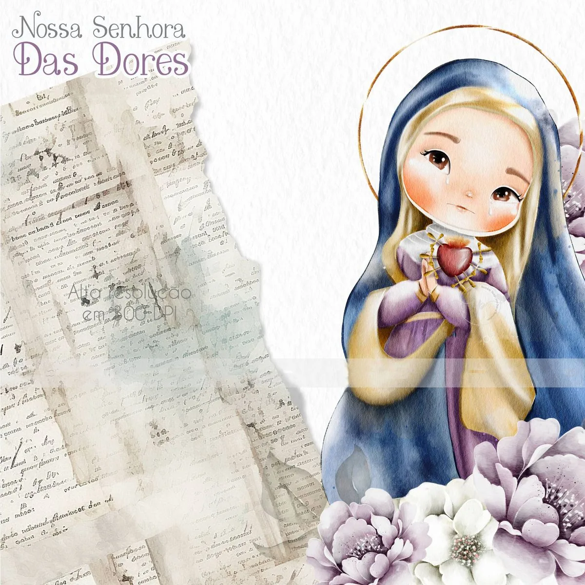Nossa Senhora das Dores Kit Digital de Santinhos Aquarelados 4 Nossa Senhora das Dores Kit Digital de Santinhos Aquarelados