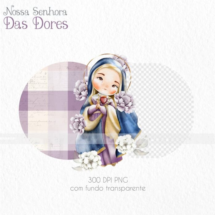 Nossa Senhora das Dores Kit Digital de Santinhos Aquarelados
