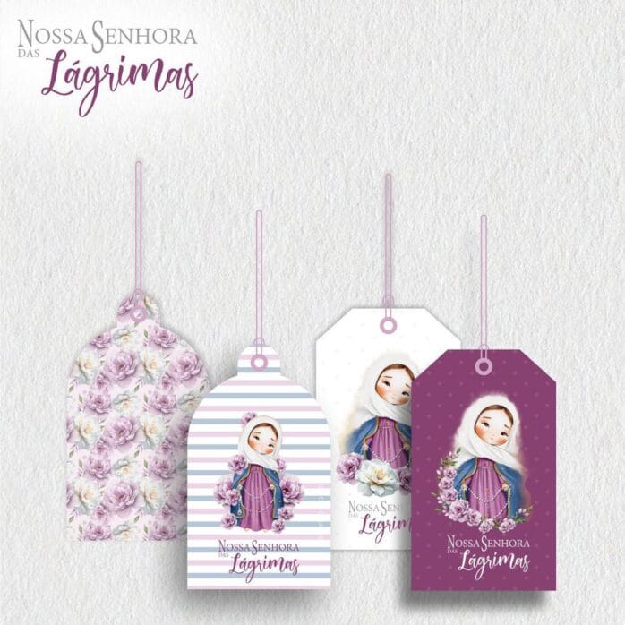 Nossa Senhora das Lágrimas Kit Digital de Santinhos Aquarela