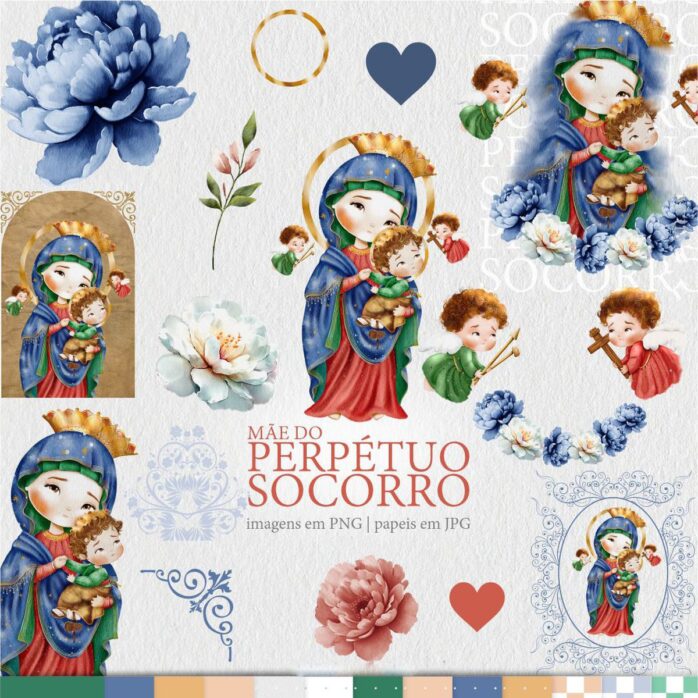 Nossa Senhora do Perpétuo Socorro Kit Digital Png Aquarela