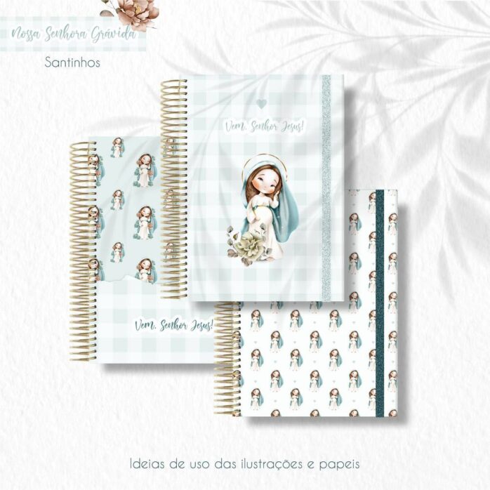 Nossa Senhora Grávida Kit Digital Ilustrações PNG Aquarela