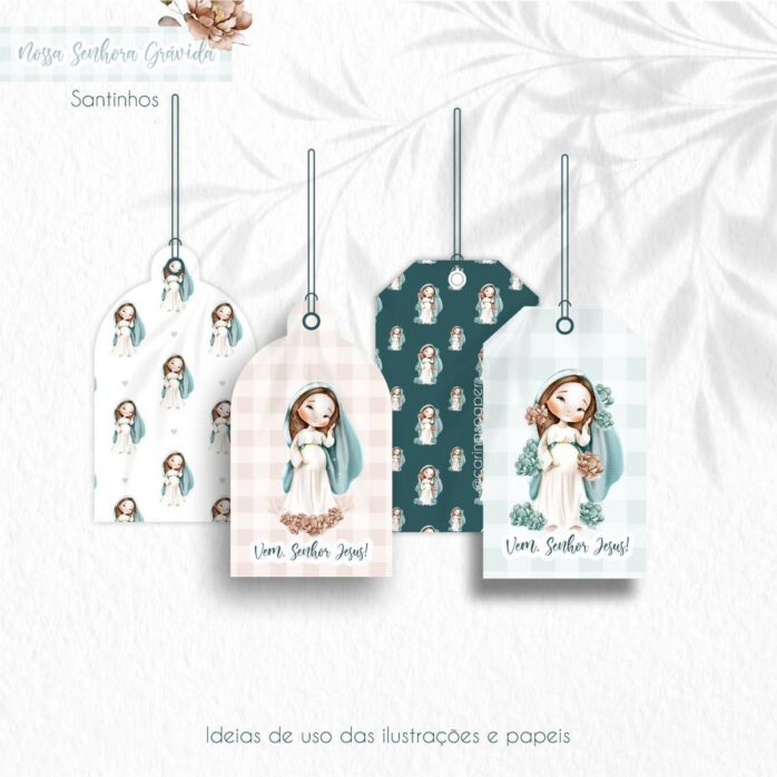 Nossa Senhora Grávida Kit Digital Ilustrações PNG Aquarela
