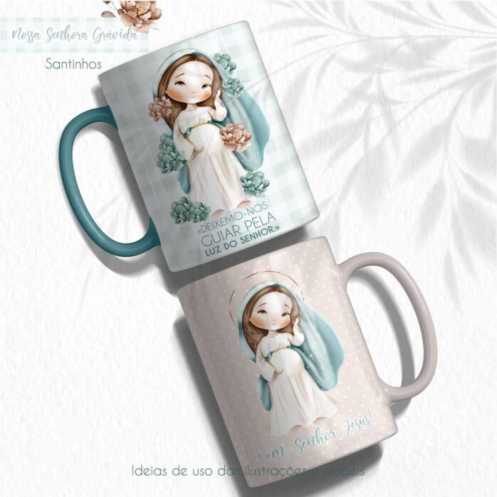 Nossa Senhora Grávida Kit Digital Ilustrações PNG Aquarela