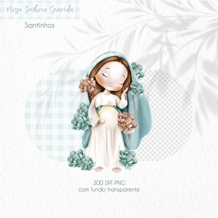 Nossa Senhora Grávida Kit Digital Ilustrações PNG Aquarela