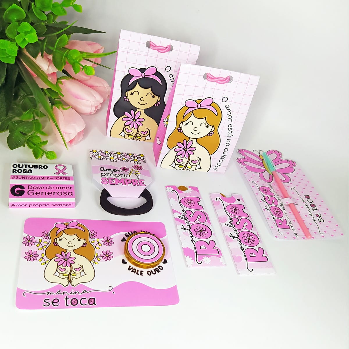 Kit Outubro Rosa Digital para Lembrancinhas e Papelaria 1 Kit Outubro Rosa Digital para Lembrancinhas e Papelaria