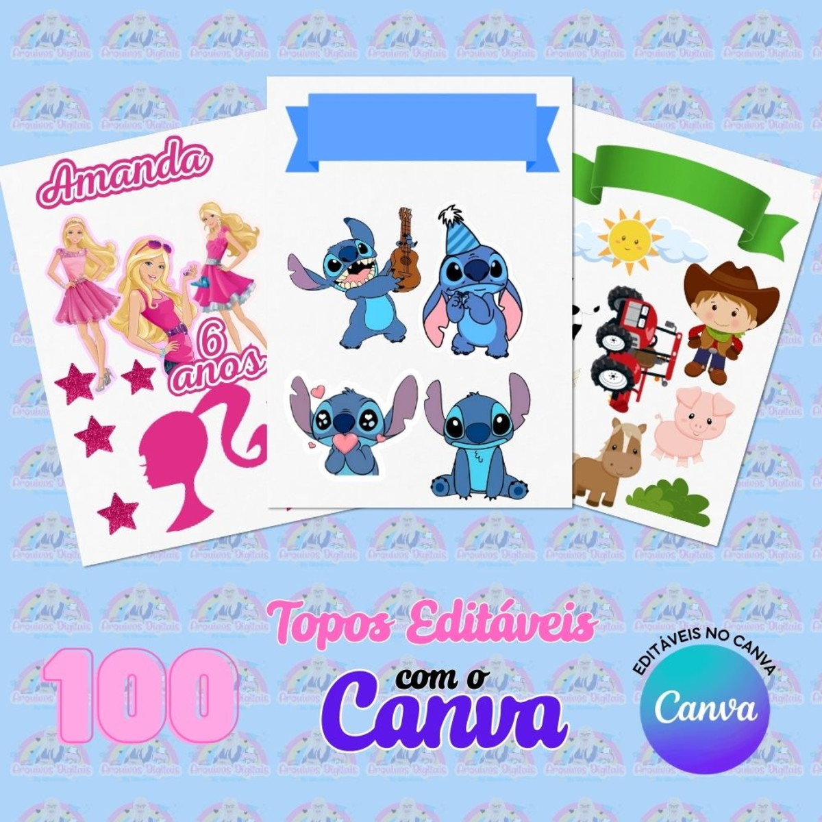 100 Topos de Bolo Editáveis no Canva para Festa Infantil 1 100 Topos de Bolo Editáveis no Canva para Festa Infantil