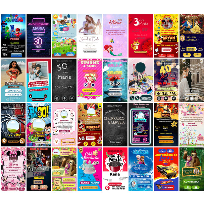 Pack 415 Convites Infantis Digitais Editáveis No Canva