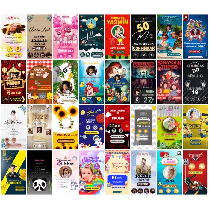 Pack 415 Convites Infantis Digitais Editáveis No Canva