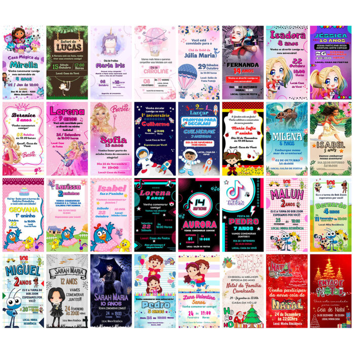 Pack 415 Convites Infantis Digitais Editáveis No Canva