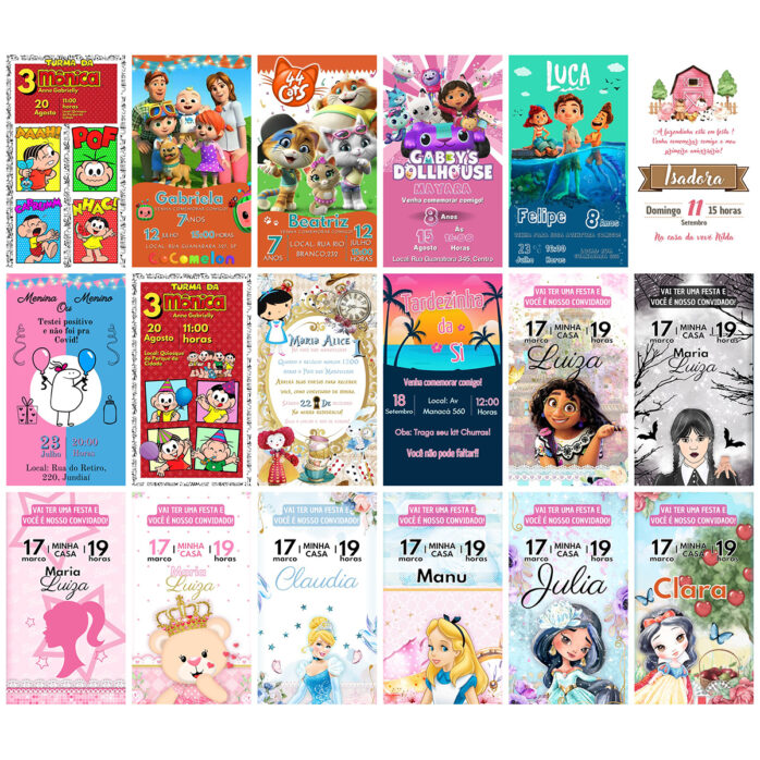 Pack 415 Convites Infantis Digitais Editáveis No Canva