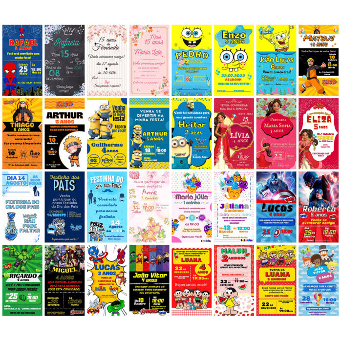 Pack 415 Convites Infantis Digitais Editáveis No Canva