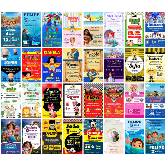 Pack 415 Convites Infantis Digitais Editáveis No Canva