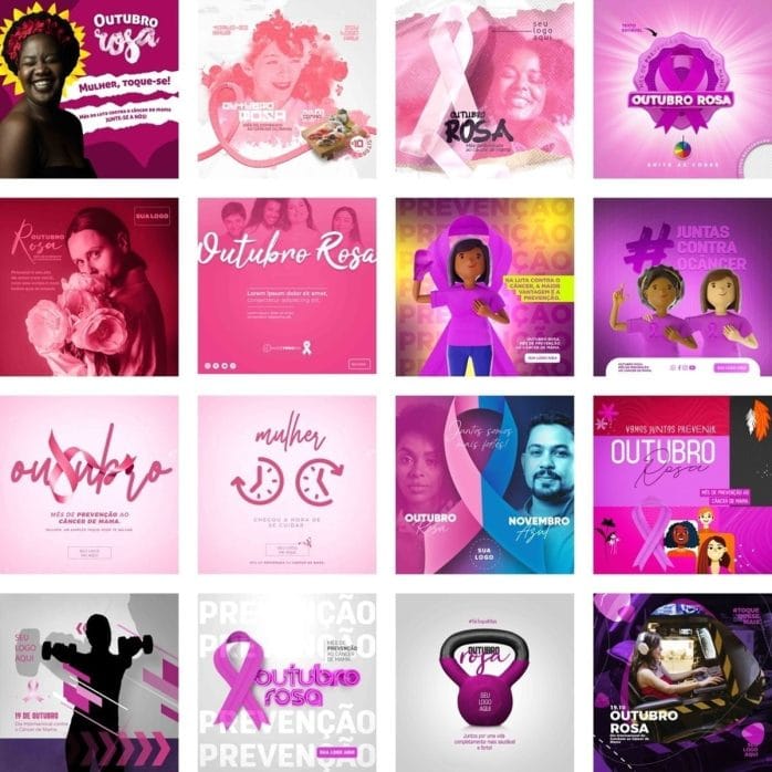 Pack 80 Artes Outubro Rosa Mulher Mídias Sociais Psd + Png