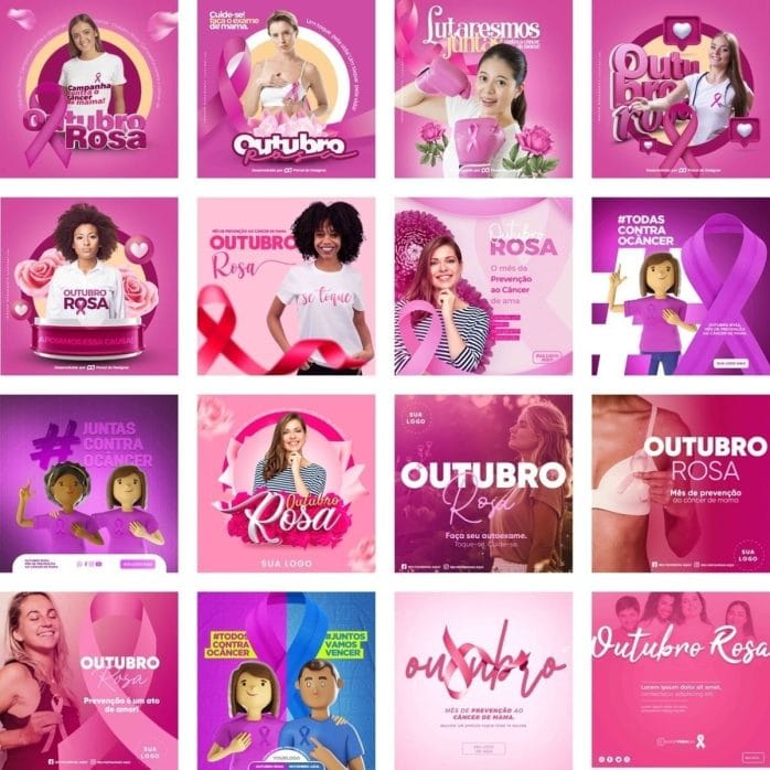 Pack 80 Artes Outubro Rosa Mulher Mídias Sociais Psd + Png